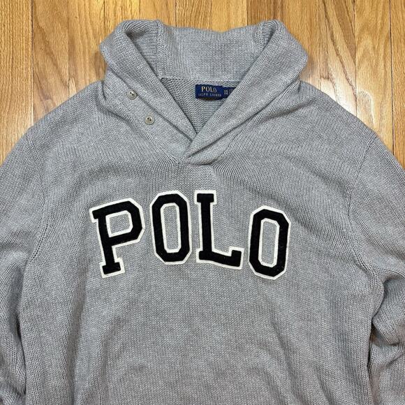 Polo Ralph Lauren Men's XXL Shawl-Collar Knit Sweater Spell-Out Pullover Gray - Picture 1 of 16